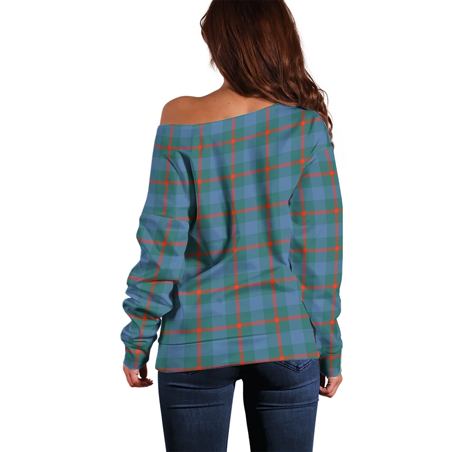 Agnew Ancient Tartan Off Shoulder Women Sweater with Family Crest - Tartanvibesclothing