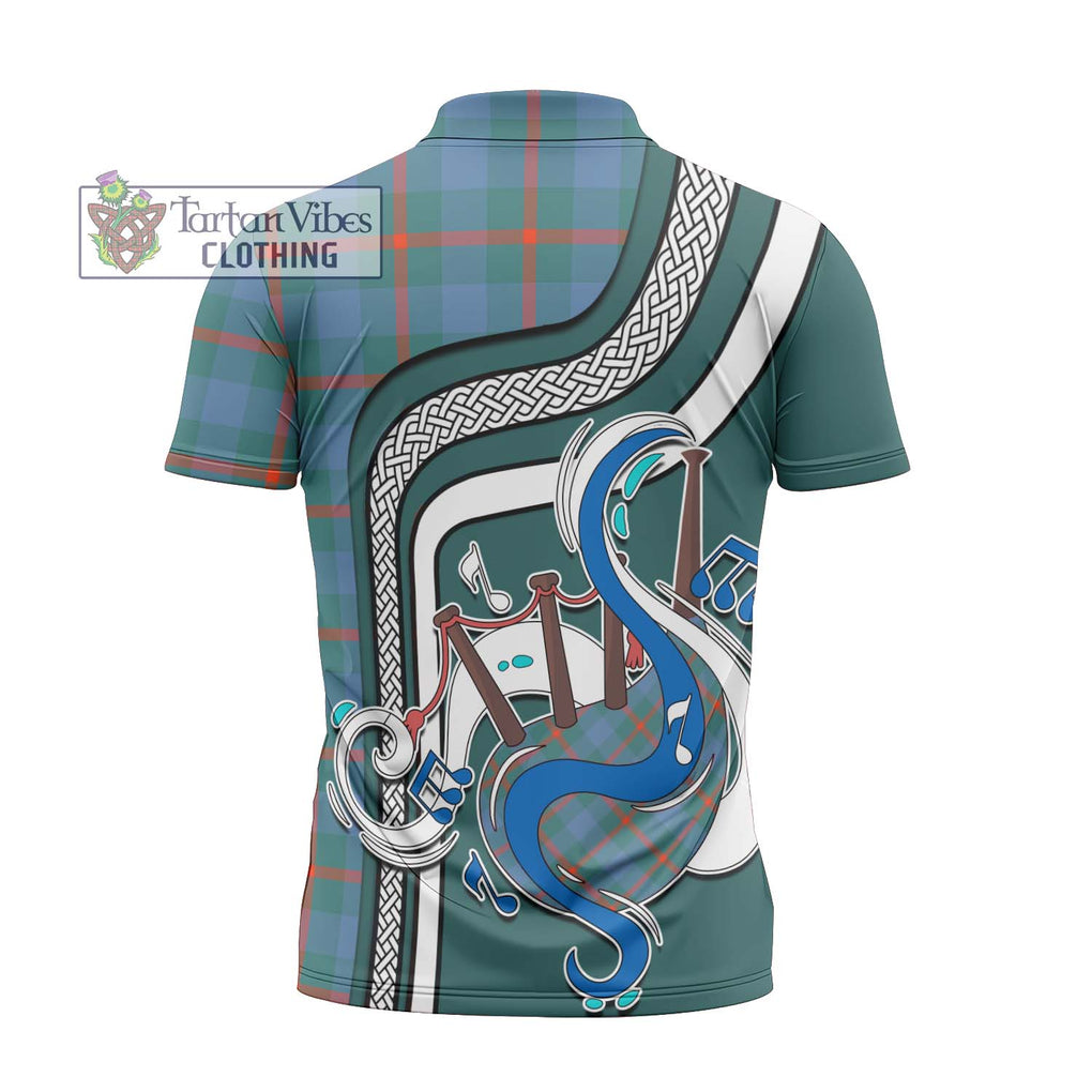 Agnew Ancient Tartan Zipper Polo Shirt with Epic Bagpipe Style - Tartanvibesclothing Shop