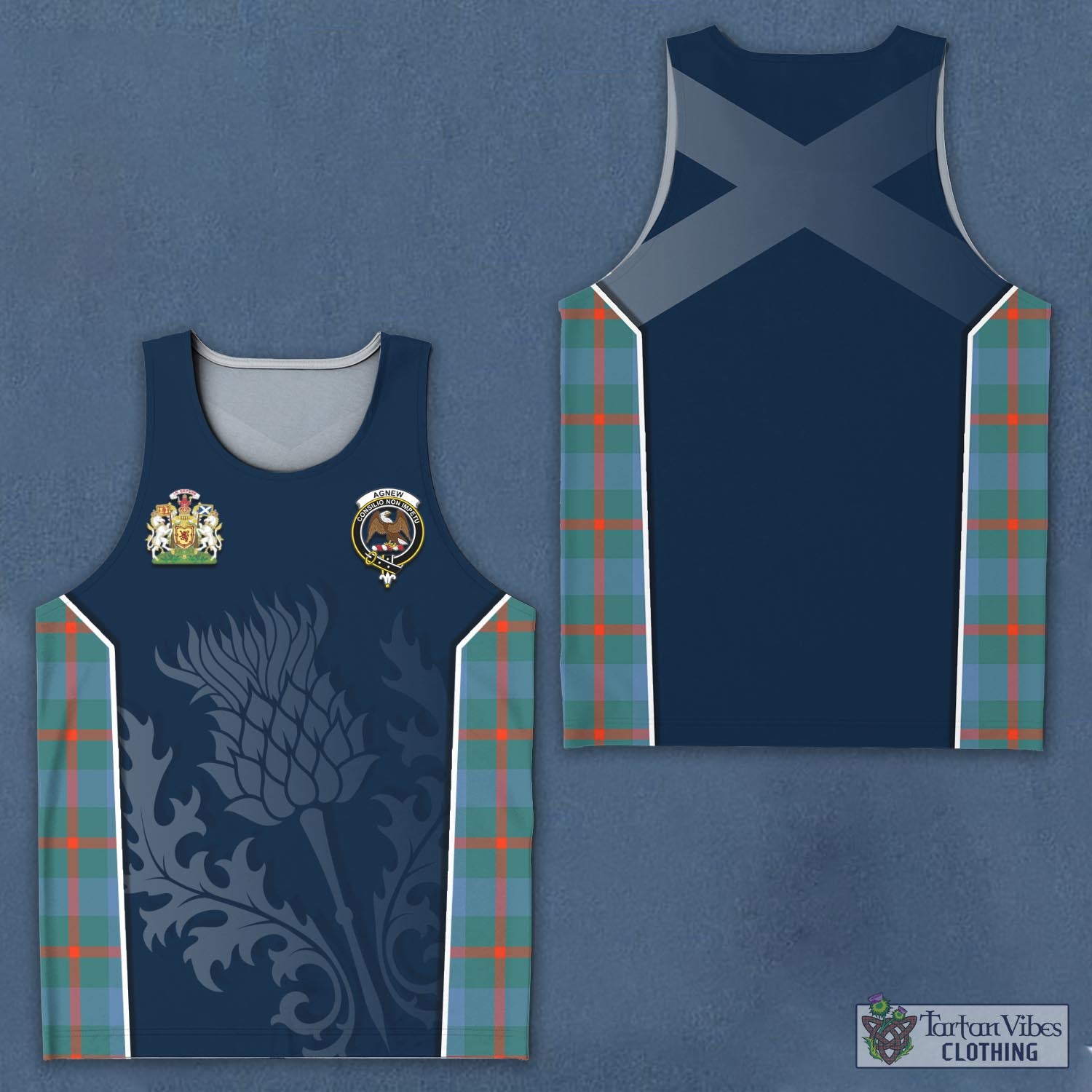 Tartan Vibes Clothing Agnew Ancient Tartan Men's Tanks Top with Family Crest and Scottish Thistle Vibes Sport Style