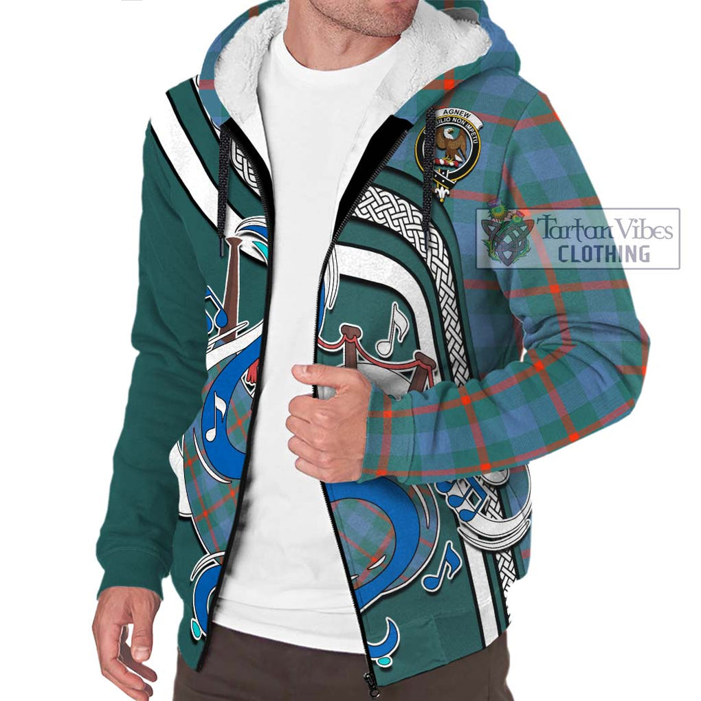 Agnew Ancient Tartan Sherpa Hoodie with Epic Bagpipe Style Unisex - Tartanvibesclothing Shop