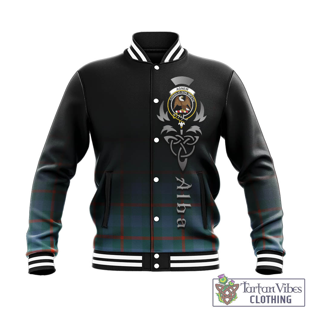 Tartan Vibes Clothing Agnew Ancient Tartan Baseball Jacket Featuring Alba Gu Brath Family Crest Celtic Inspired