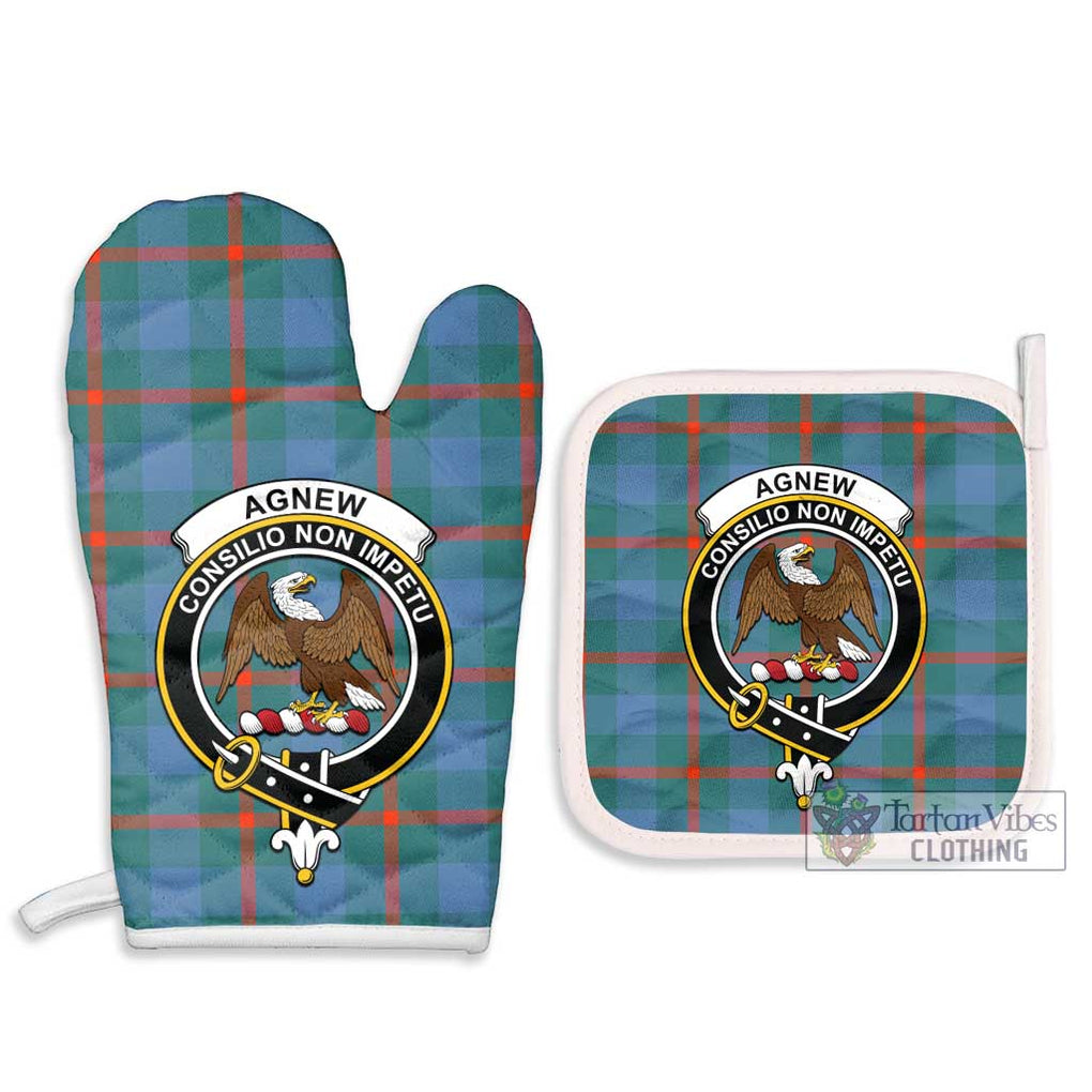 Agnew Ancient Tartan Combo Oven Mitt & Pot-Holder with Family Crest Combo 1 Oven Mitt & 2 Pot-Holder White - Tartan Vibes Clothing