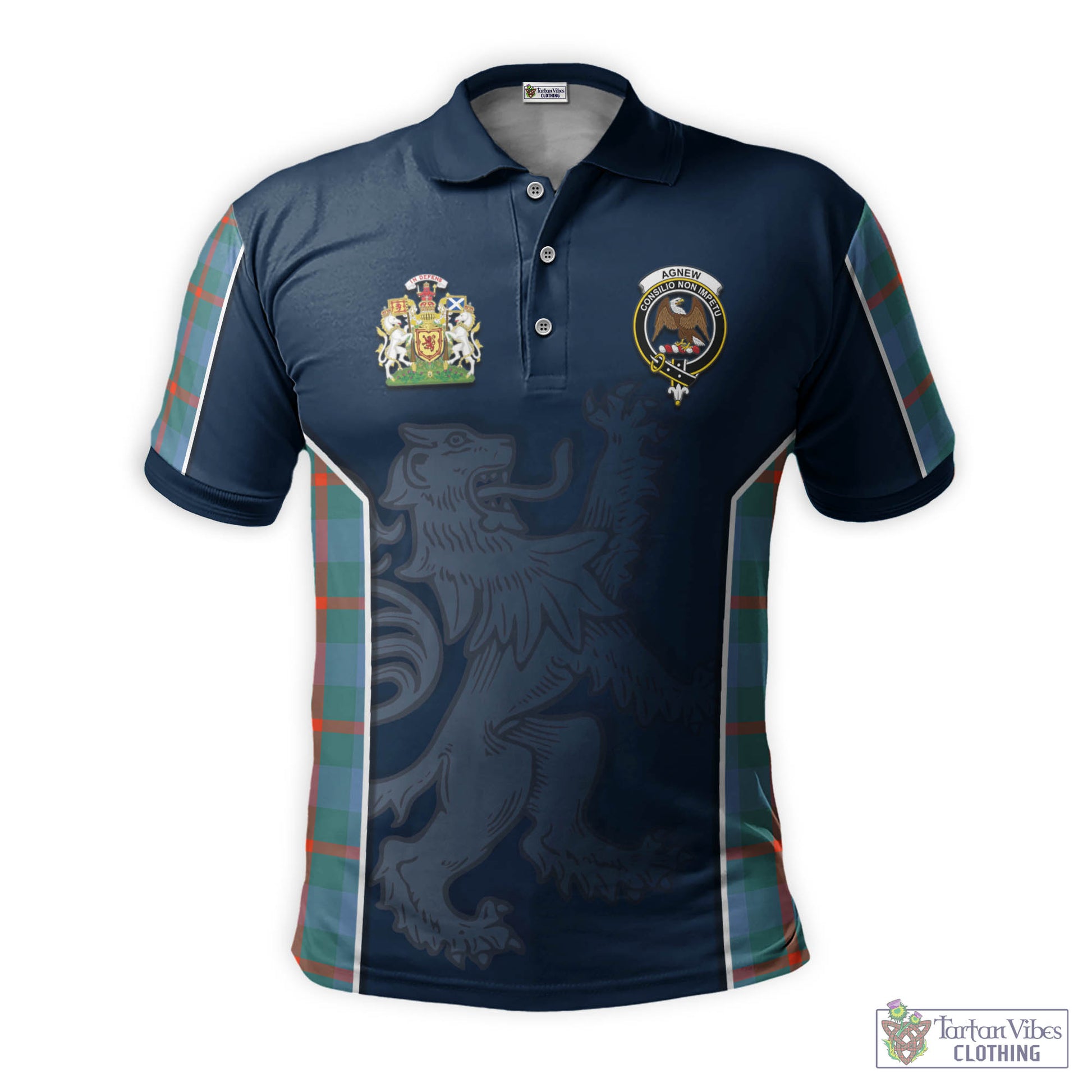 Tartan Vibes Clothing Agnew Ancient Tartan Men's Polo Shirt with Family Crest and Lion Rampant Vibes Sport Style