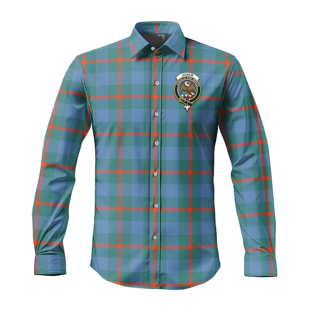 Agnew Ancient Tartan Long Sleeve Button Up Shirt with Family Crest - Tartanvibesclothing