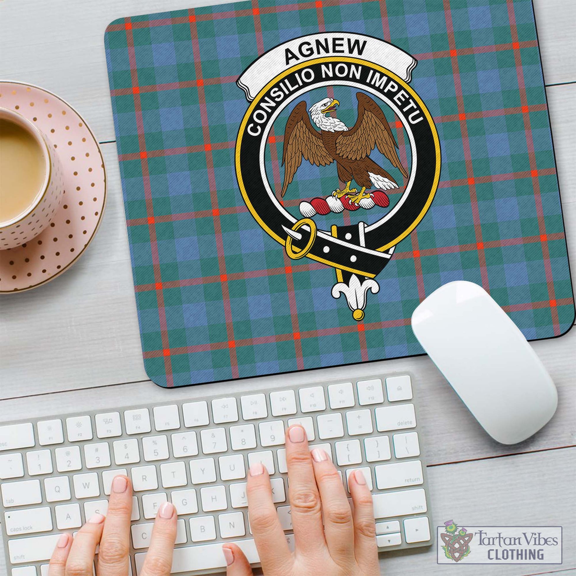 Tartan Vibes Clothing Agnew Ancient Tartan Mouse Pad with Family Crest