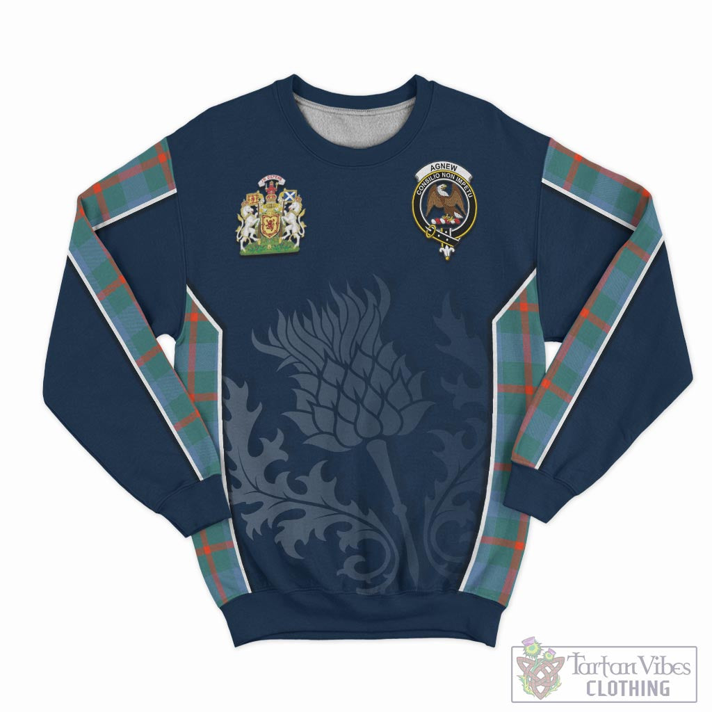 Tartan Vibes Clothing Agnew Ancient Tartan Sweatshirt with Family Crest and Scottish Thistle Vibes Sport Style