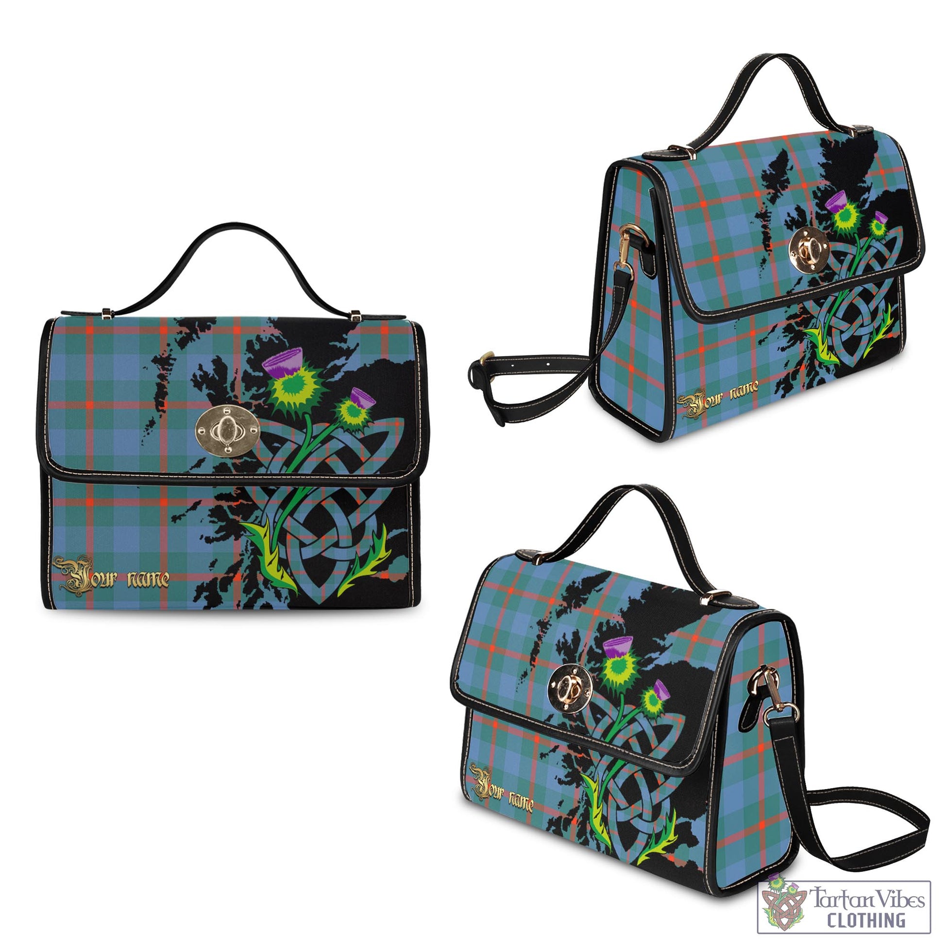 Tartan Vibes Clothing Agnew Ancient Tartan Waterproof Canvas Bag with Scotland Map and Thistle Celtic Accents