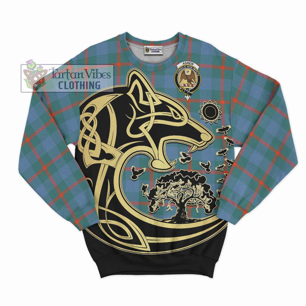 Agnew Ancient Tartan Sweatshirt with Family Crest Celtic Wolf Style - Tartan Vibes Clothing