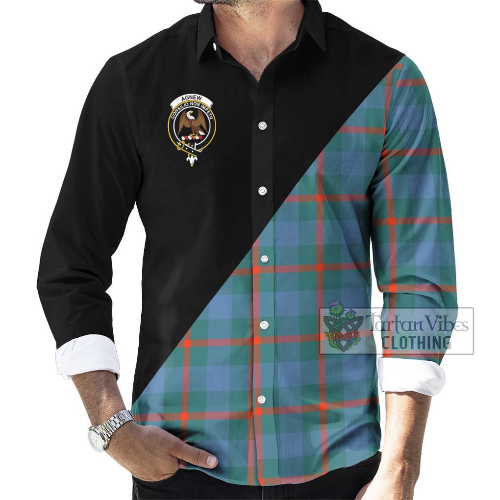 Agnew Ancient Tartan Long Sleeve Button Shirt with Family Crest and Military Logo Style - Tartanvibesclothing Shop