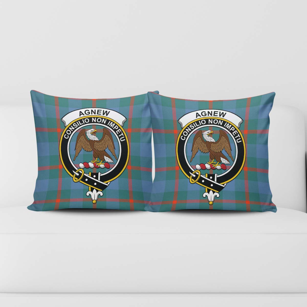 Agnew Ancient Tartan Pillow Cover with Family Crest - Tartanvibesclothing