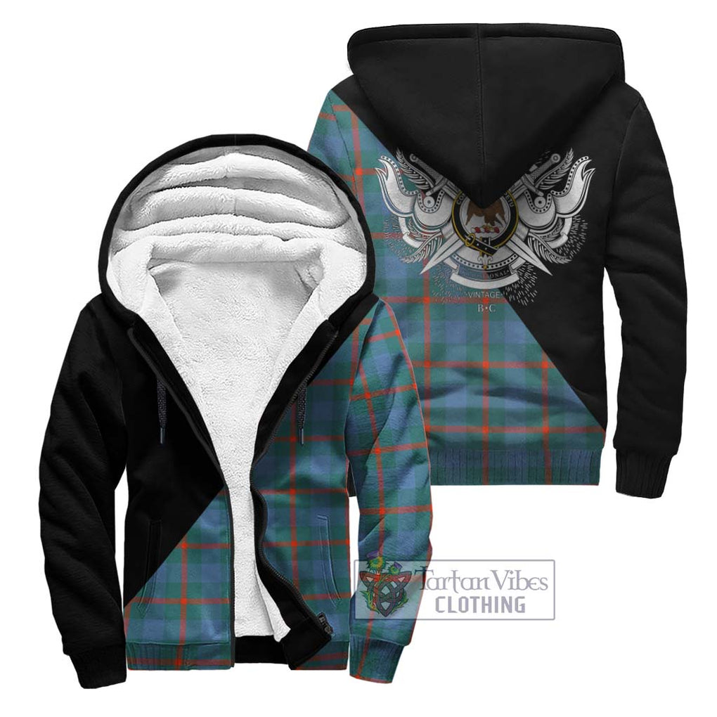 Agnew Ancient Tartan Sherpa Hoodie with Family Crest and Military Logo Style Unisex - Tartanvibesclothing Shop