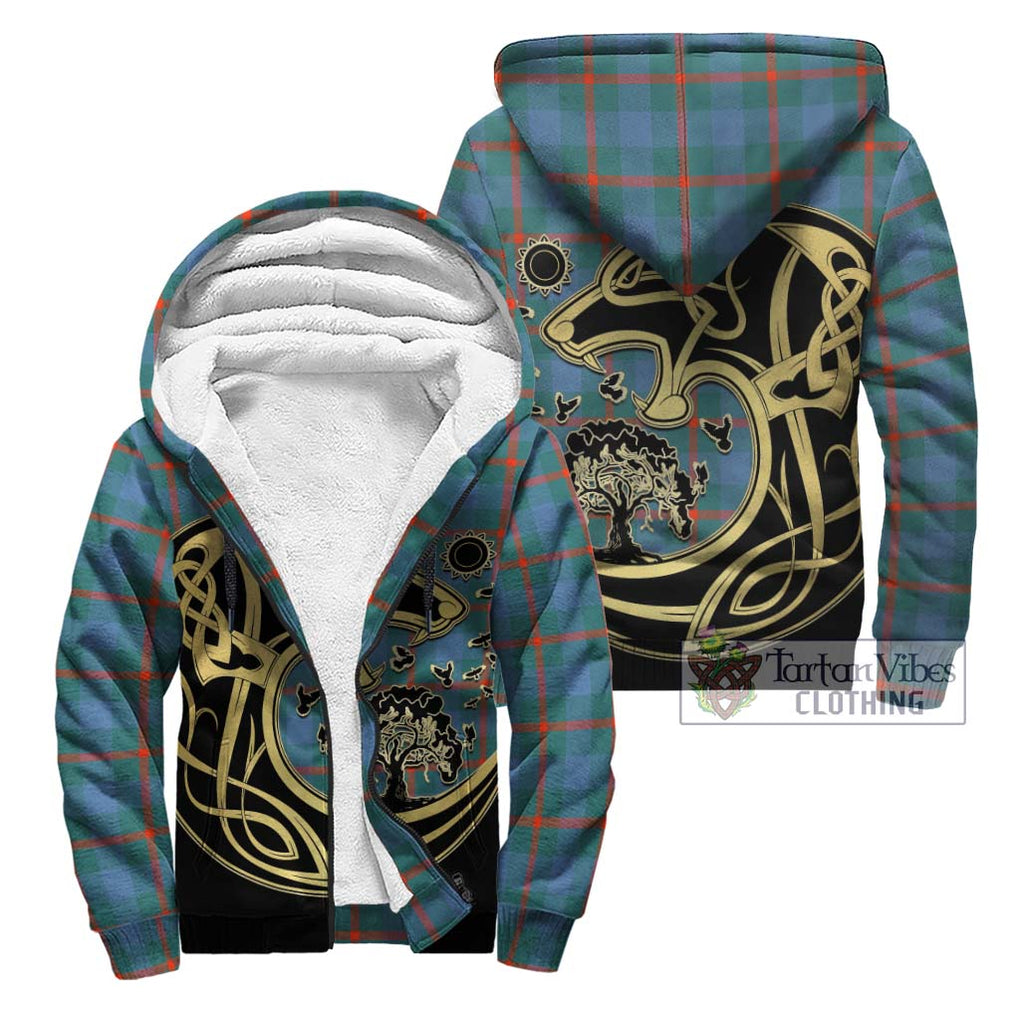 Agnew Ancient Tartan Sherpa Hoodie with Family Crest Celtic Wolf Style Unisex - Tartan Vibes Clothing