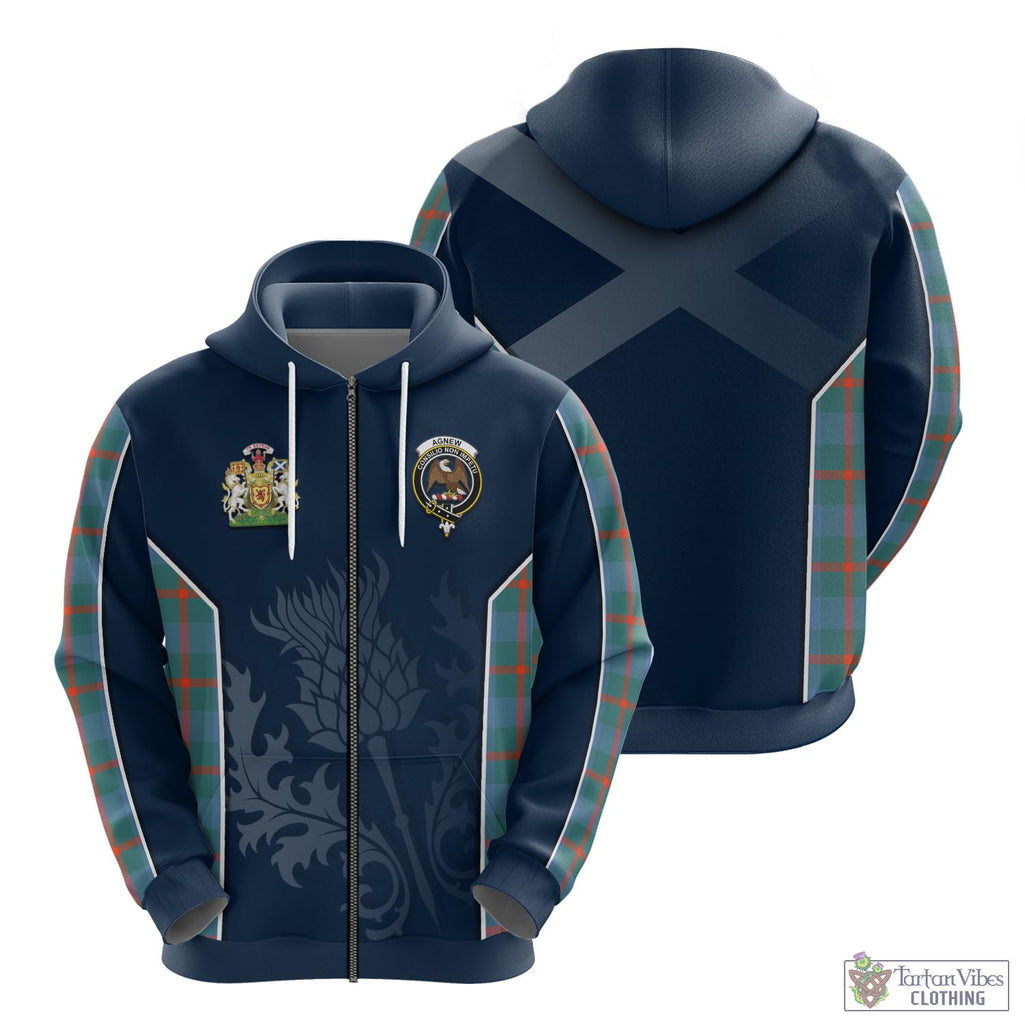 Tartan Vibes Clothing Agnew Ancient Tartan Hoodie with Family Crest and Scottish Thistle Vibes Sport Style