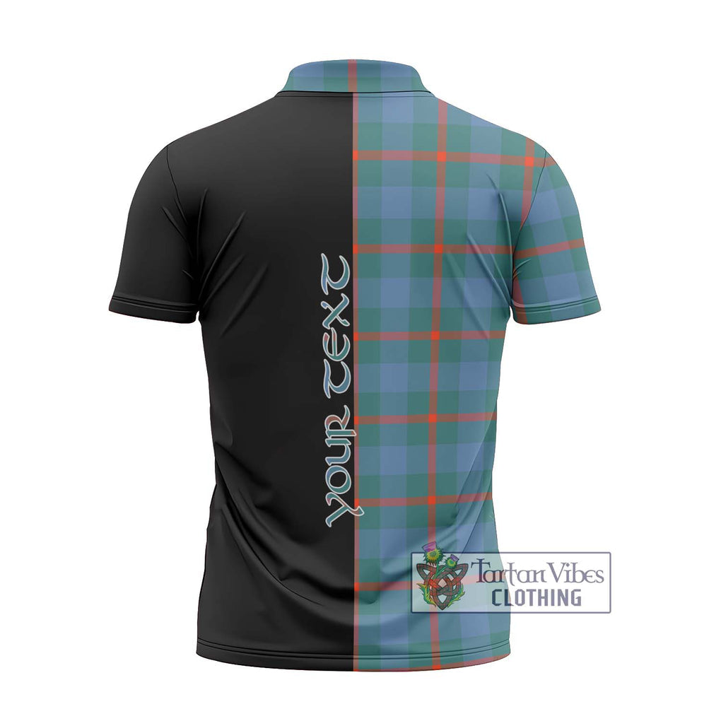 Agnew Ancient Tartan Zipper Polo Shirt with Family Crest and Half Of Me Style - Tartanvibesclothing Shop