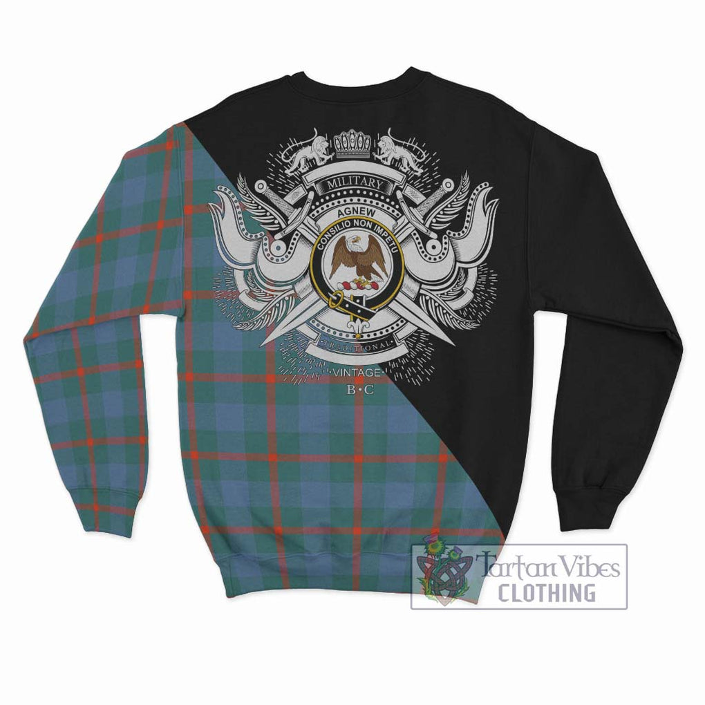 Agnew Ancient Tartan Sweatshirt with Family Crest and Military Logo Style - Tartanvibesclothing Shop