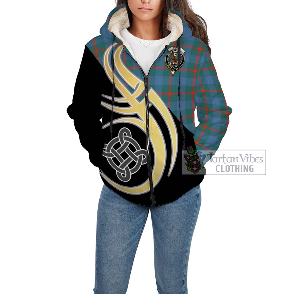 Agnew Ancient Tartan Sherpa Hoodie with Family Crest and Celtic Symbol Style Unisex - Tartan Vibes Clothing