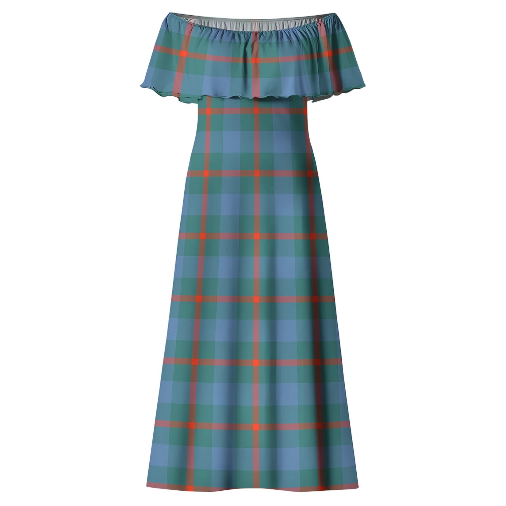 Agnew Ancient Tartan Off Shoulder Long Dress - Tartanvibesclothing