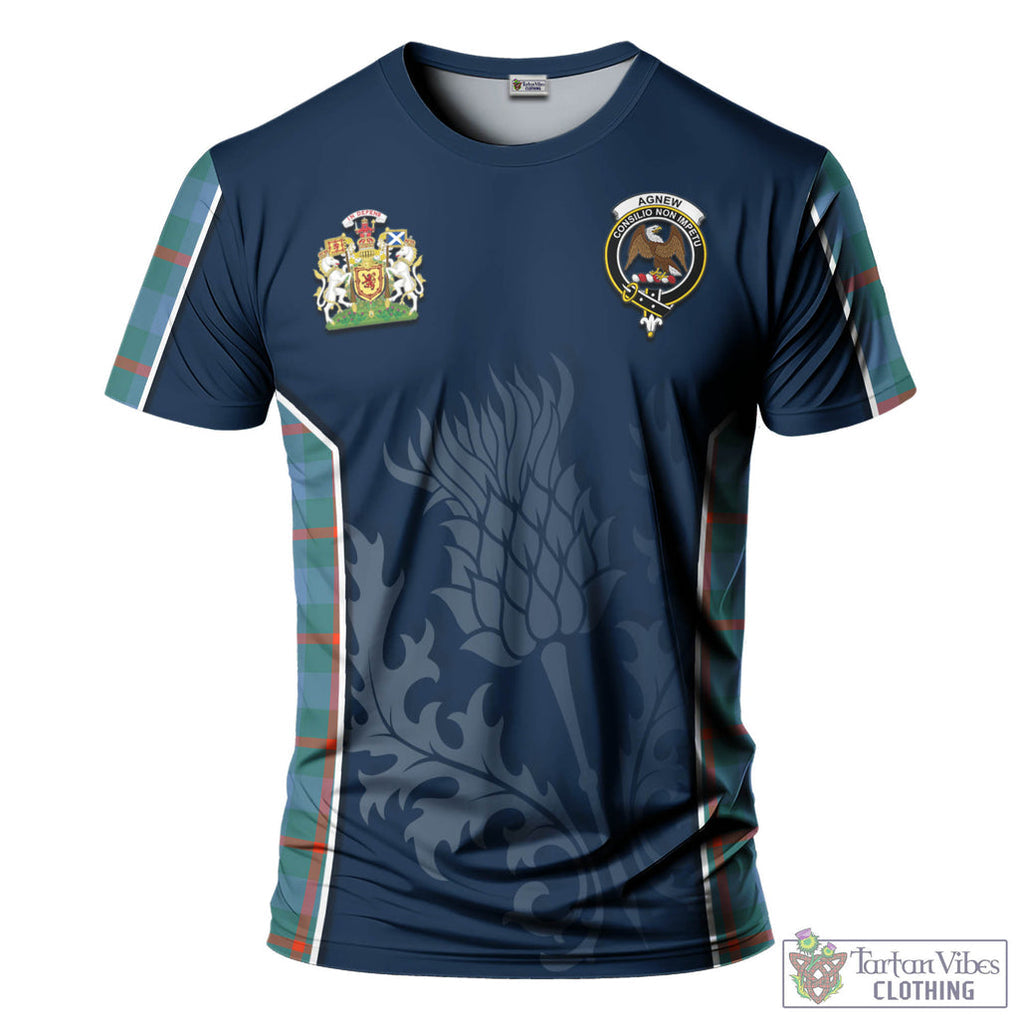 Tartan Vibes Clothing Agnew Ancient Tartan T-Shirt with Family Crest and Scottish Thistle Vibes Sport Style