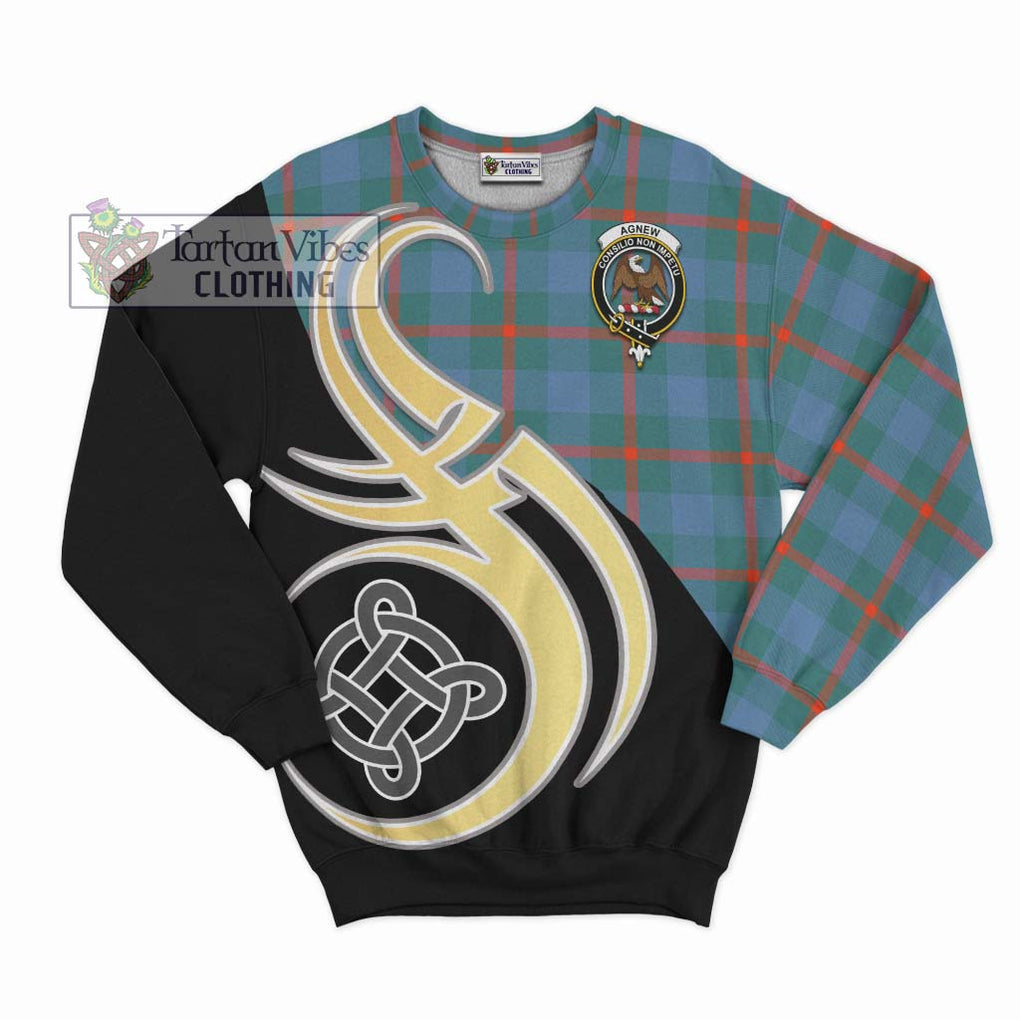 Agnew Ancient Tartan Sweatshirt with Family Crest and Celtic Symbol Style - Tartan Vibes Clothing