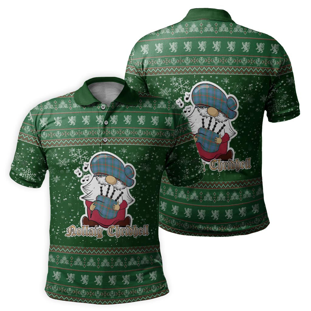 Agnew Ancient Clan Christmas Family Polo Shirt with Funny Gnome Playing Bagpipes - Tartanvibesclothing