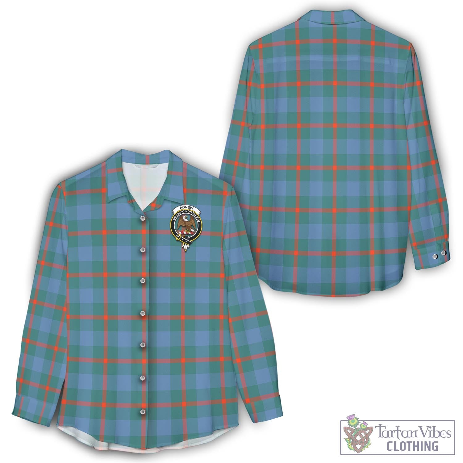 Tartan Vibes Clothing Agnew Ancient Tartan Womens Casual Shirt with Family Crest