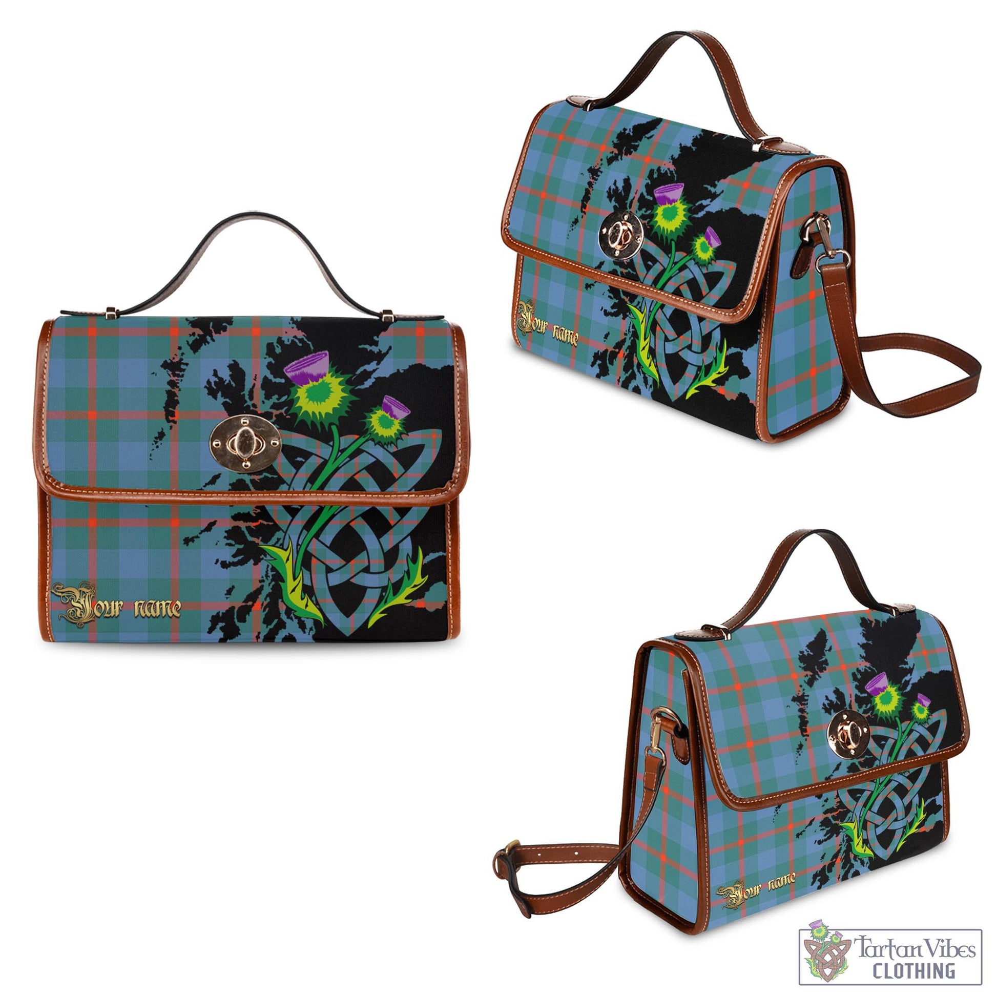 Tartan Vibes Clothing Agnew Ancient Tartan Waterproof Canvas Bag with Scotland Map and Thistle Celtic Accents