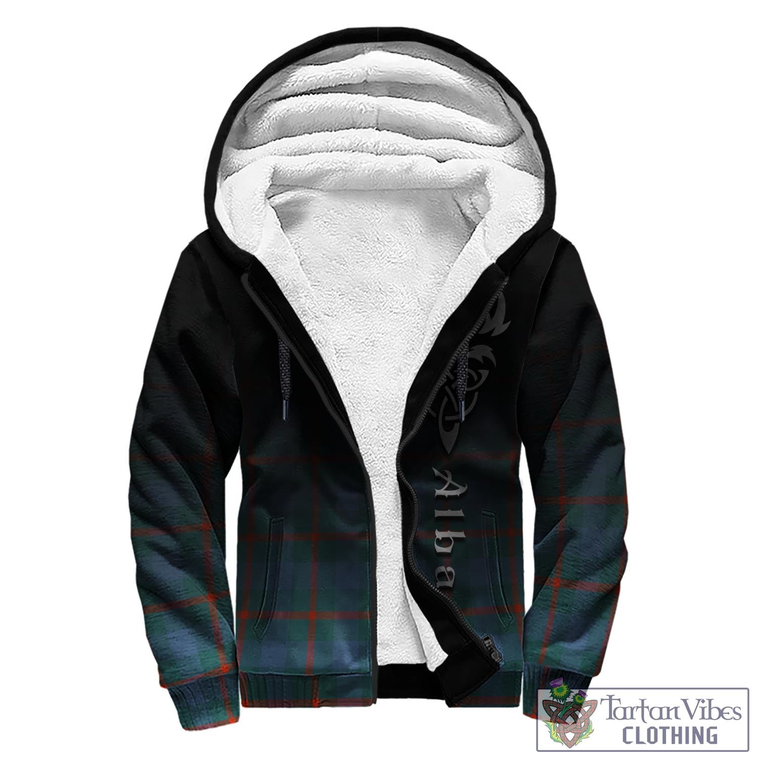 Tartan Vibes Clothing Agnew Ancient Tartan Sherpa Hoodie Featuring Alba Gu Brath Family Crest Celtic Inspired