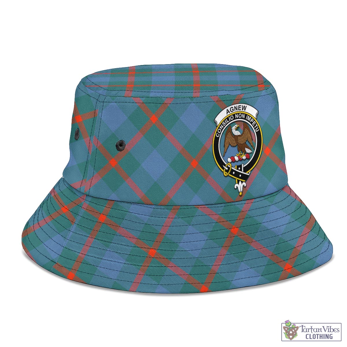 Tartan Vibes Clothing Agnew Ancient Tartan Bucket Hat with Family Crest