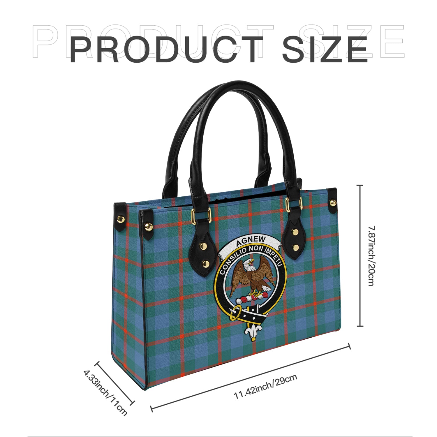 Agnew Ancient Tartan Leather Bag with Family Crest - Tartanvibesclothing