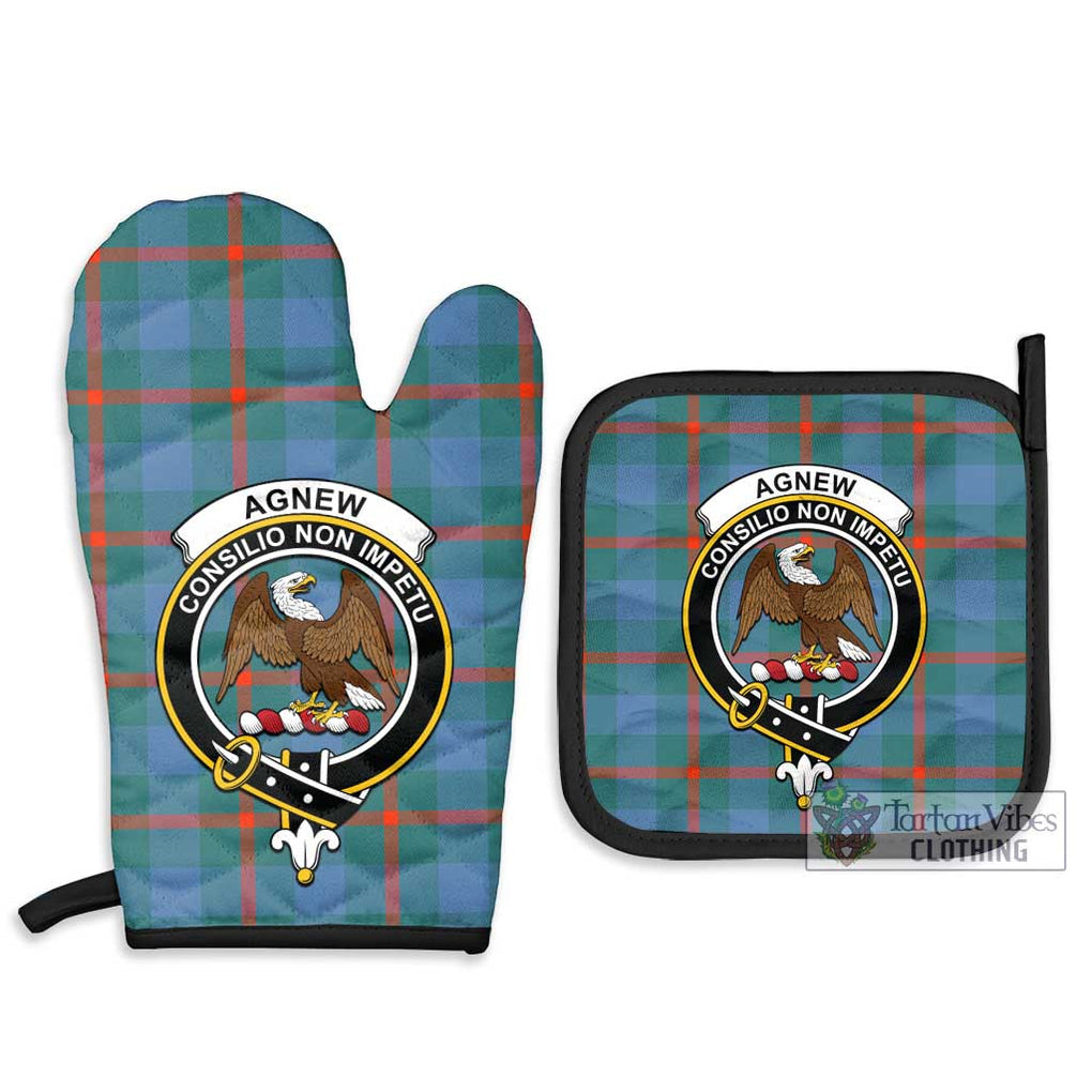 Agnew Ancient Tartan Combo Oven Mitt & Pot-Holder with Family Crest Combo 1 Oven Mitt & 2 Pot-Holder Black - Tartan Vibes Clothing