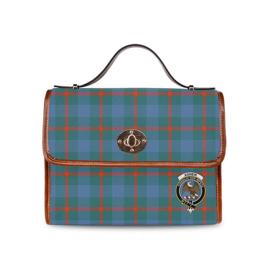 Agnew Ancient Tartan Leather Strap Waterproof Canvas Bag with Family Crest - Tartanvibesclothing