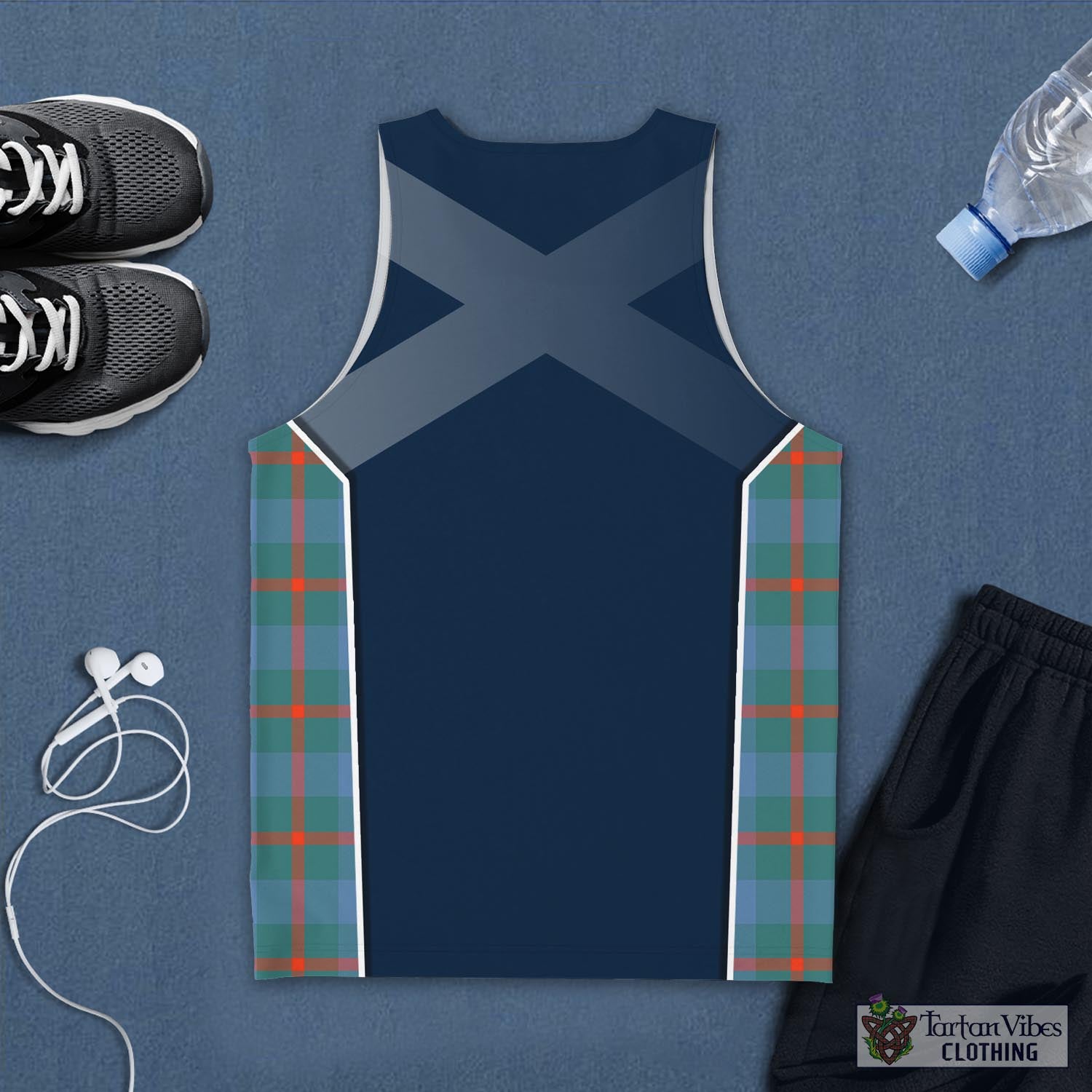 Tartan Vibes Clothing Agnew Ancient Tartan Men's Tanks Top with Family Crest and Scottish Thistle Vibes Sport Style