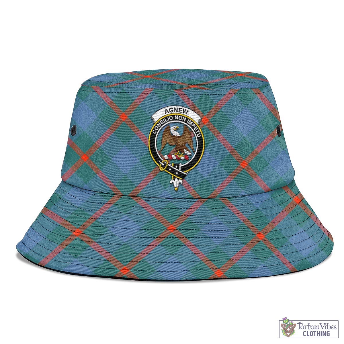 Tartan Vibes Clothing Agnew Ancient Tartan Bucket Hat with Family Crest