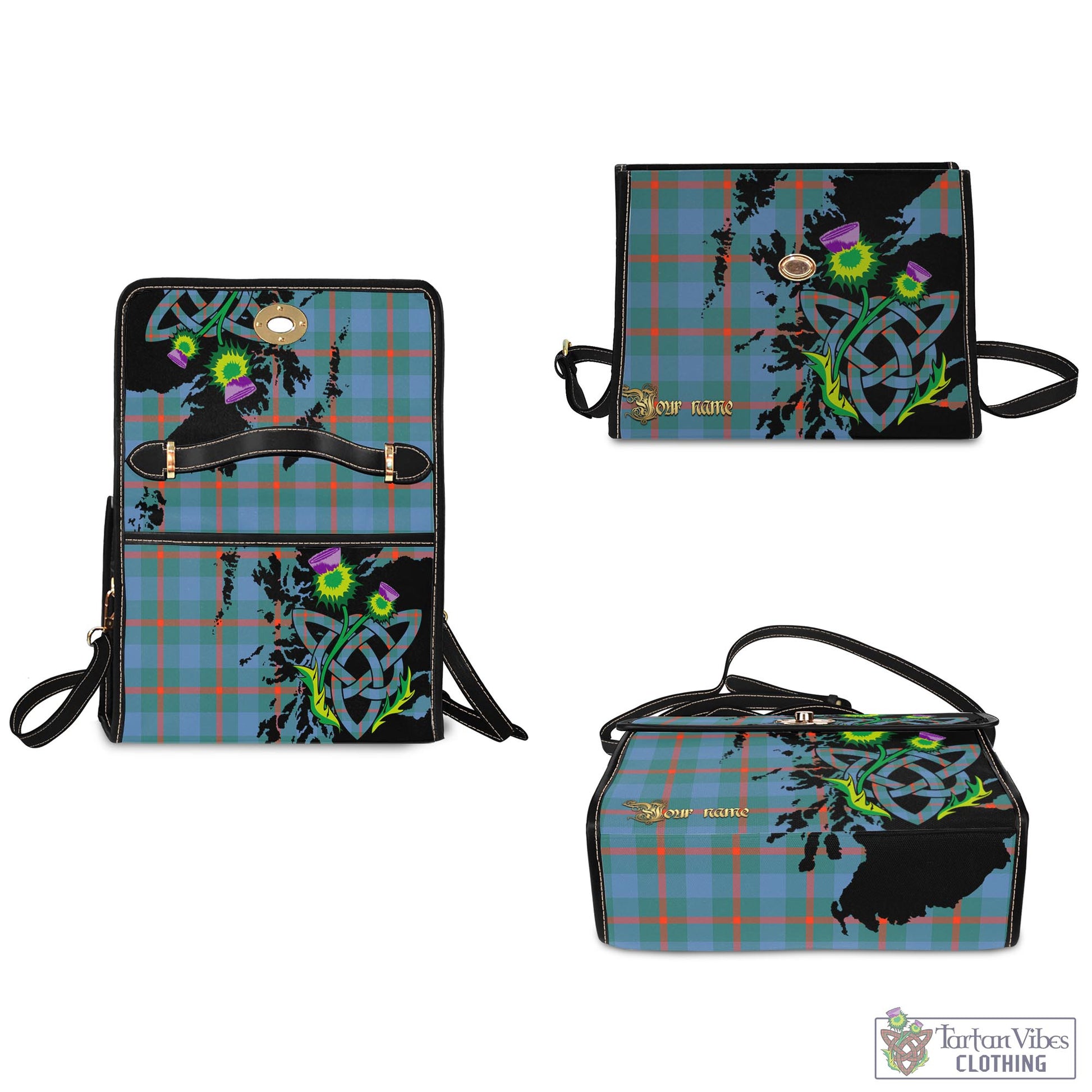 Tartan Vibes Clothing Agnew Ancient Tartan Waterproof Canvas Bag with Scotland Map and Thistle Celtic Accents