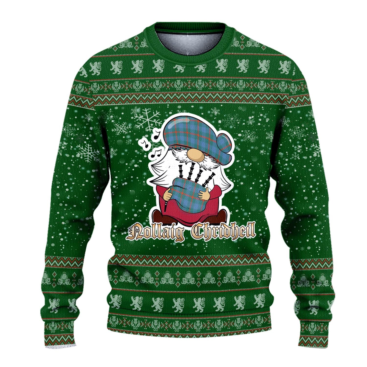 Agnew Ancient Clan Christmas Family Knitted Sweater with Funny Gnome Playing Bagpipes - Tartanvibesclothing