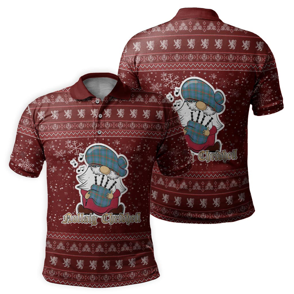 Agnew Ancient Clan Christmas Family Polo Shirt with Funny Gnome Playing Bagpipes - Tartanvibesclothing