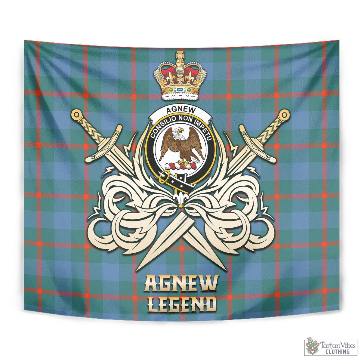 Tartan Vibes Clothing Agnew Ancient Tartan Tapestry with Clan Crest and the Golden Sword of Courageous Legacy