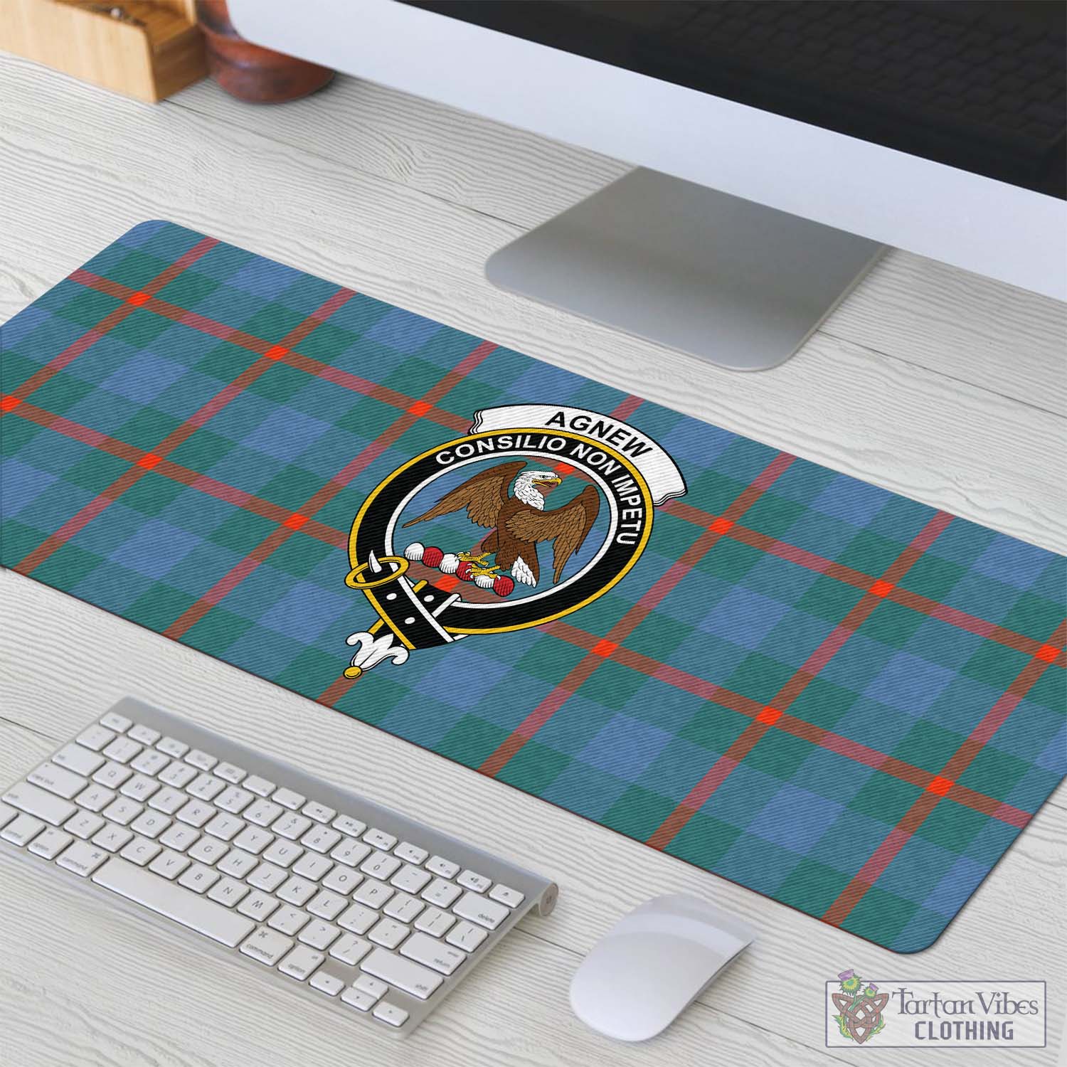 Tartan Vibes Clothing Agnew Ancient Tartan Mouse Pad with Family Crest