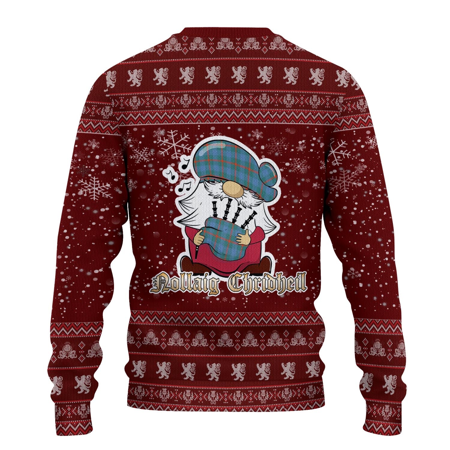 Agnew Ancient Clan Christmas Family Knitted Sweater with Funny Gnome Playing Bagpipes - Tartanvibesclothing