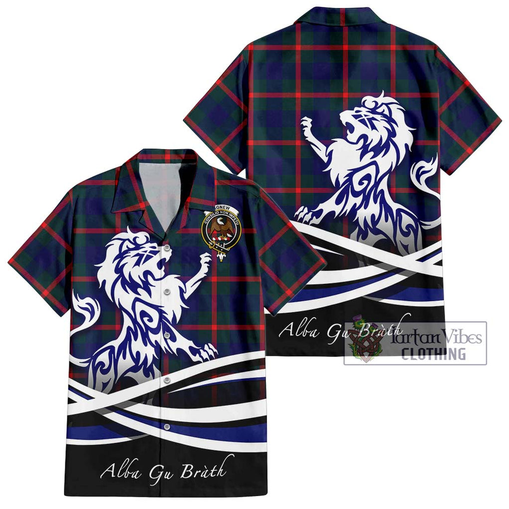 Agnew Tartan Short Sleeve Button Shirt with Alba Gu Brath Regal Lion Emblem Kid - Tartanvibesclothing Shop