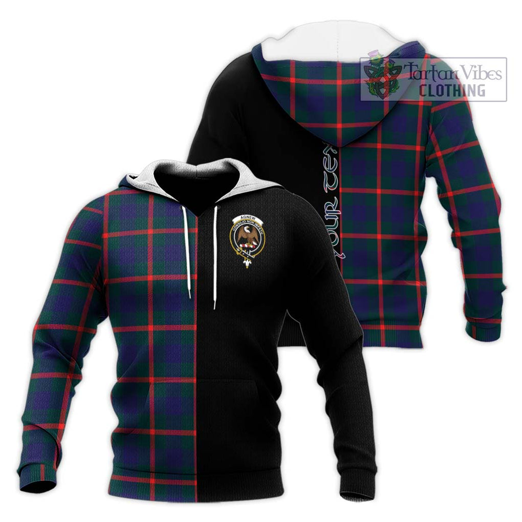 Agnew Tartan Knitted Hoodie with Family Crest and Half Of Me Style Unisex Knitted Pullover Hoodie - Tartanvibesclothing Shop