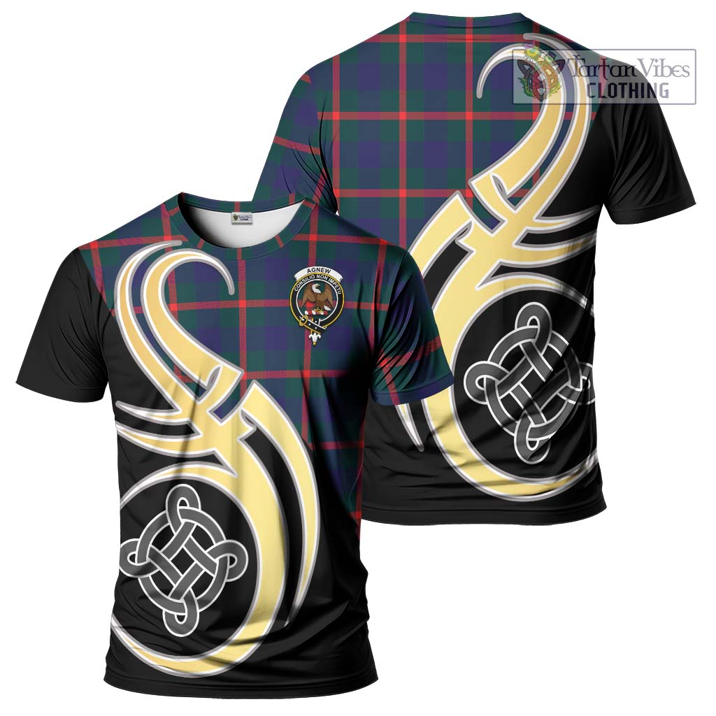 Tartan Vibes Clothing Agnew Modern Tartan T-Shirt with Family Crest and Celtic Symbol Style