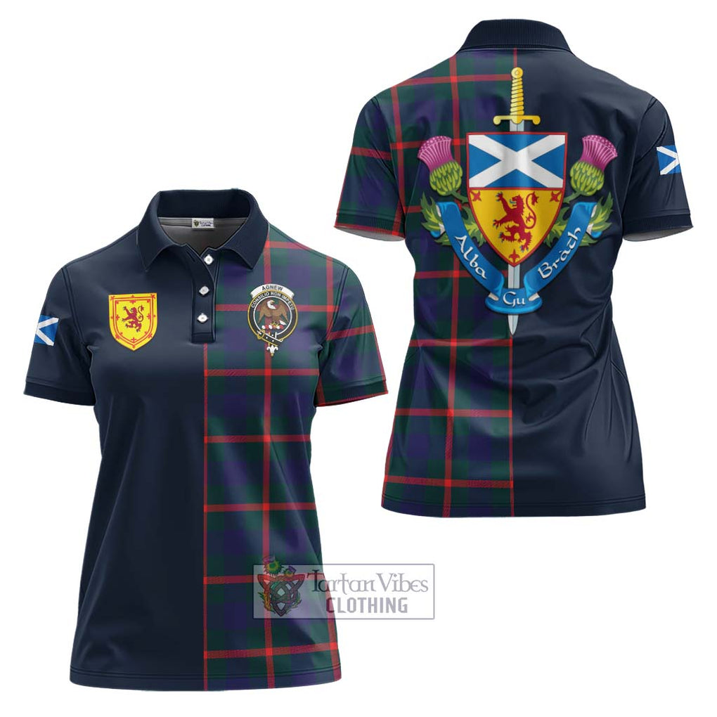 Tartan Vibes Clothing Agnew Modern Tartan Women's Polo Shirt with Scottish Lion Royal Arm Half Style