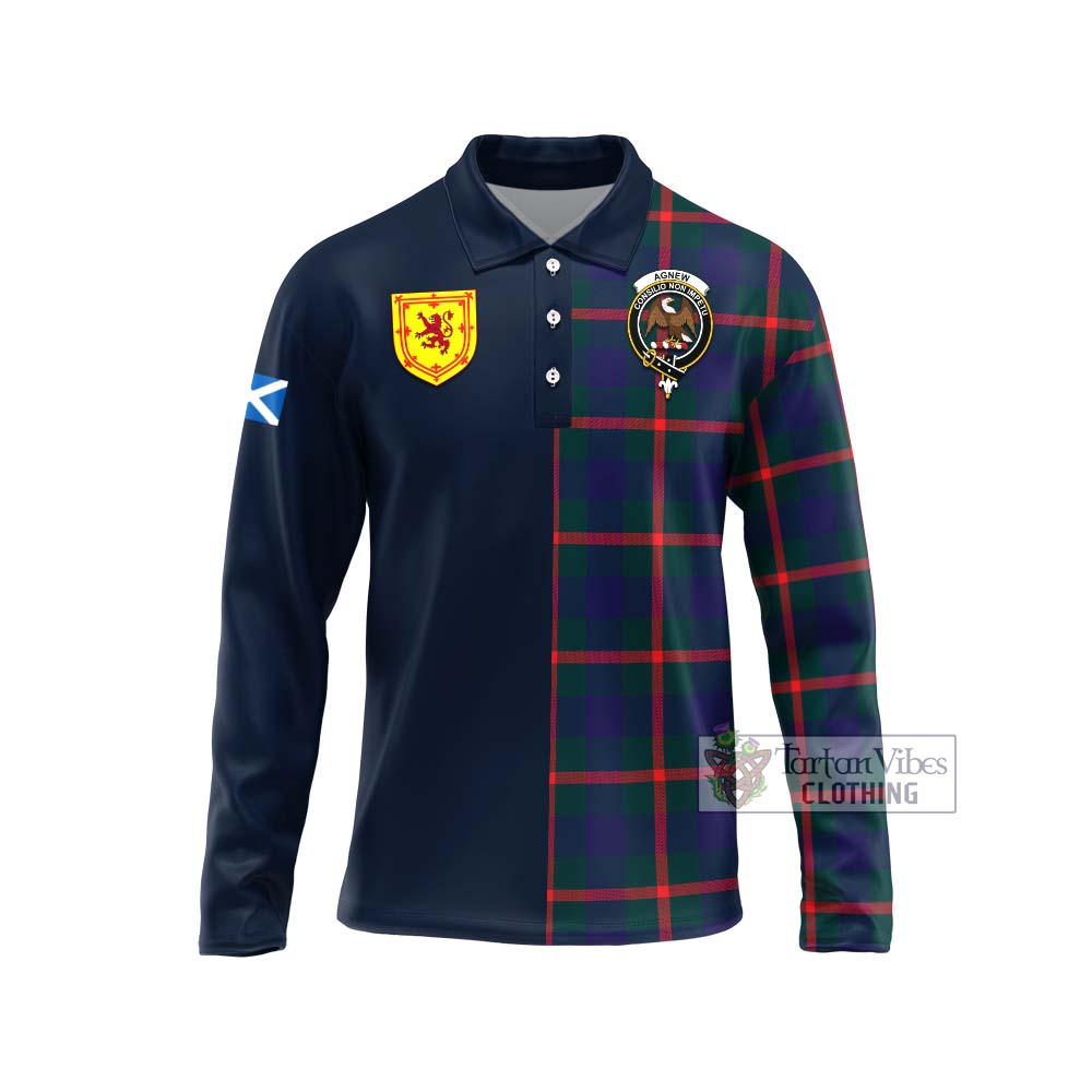 Tartan Vibes Clothing Agnew Modern Tartan Long Sleeve Polo Shirt with Scottish Lion Royal Arm Half Style