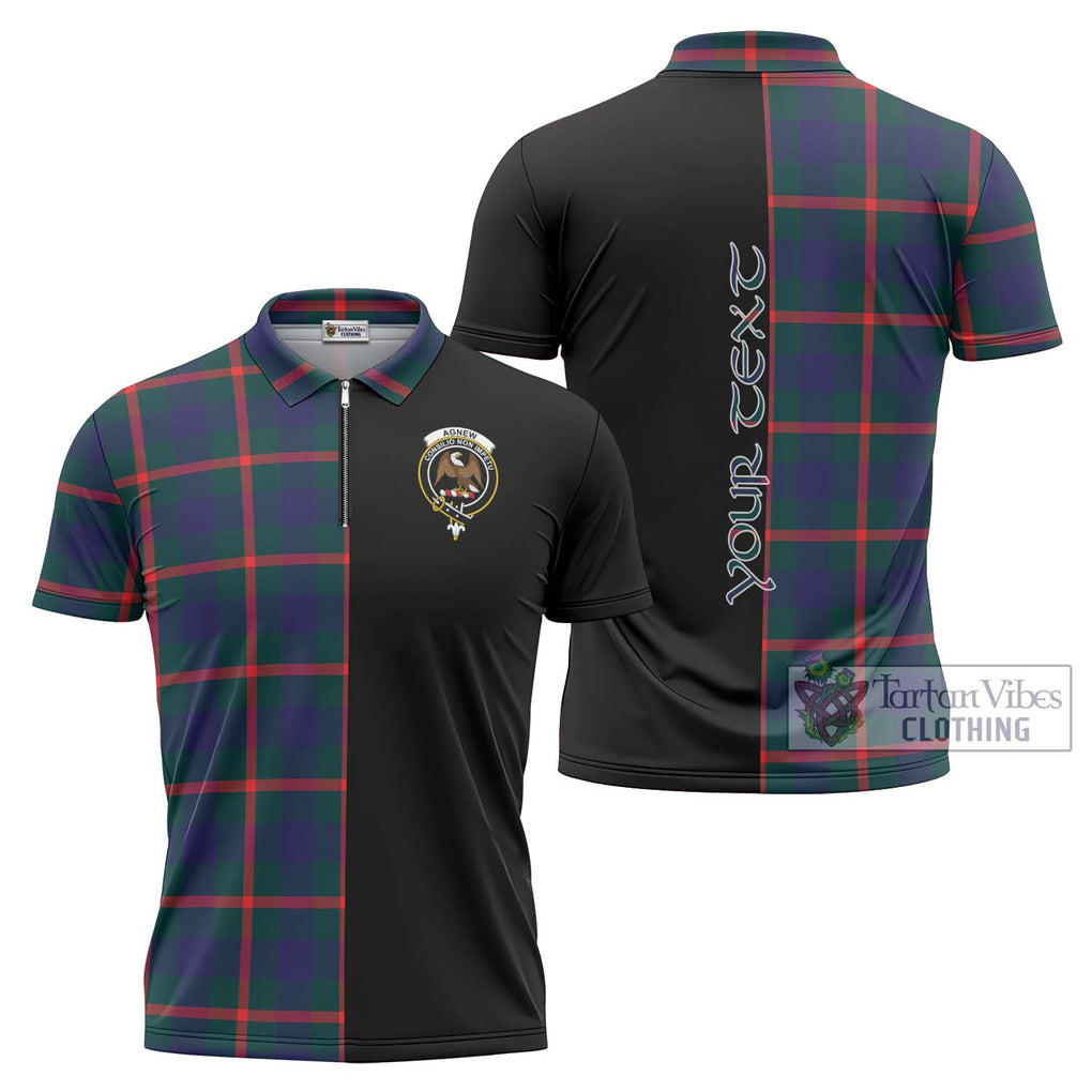 Agnew Tartan Zipper Polo Shirt with Family Crest and Half Of Me Style Unisex - Tartanvibesclothing Shop