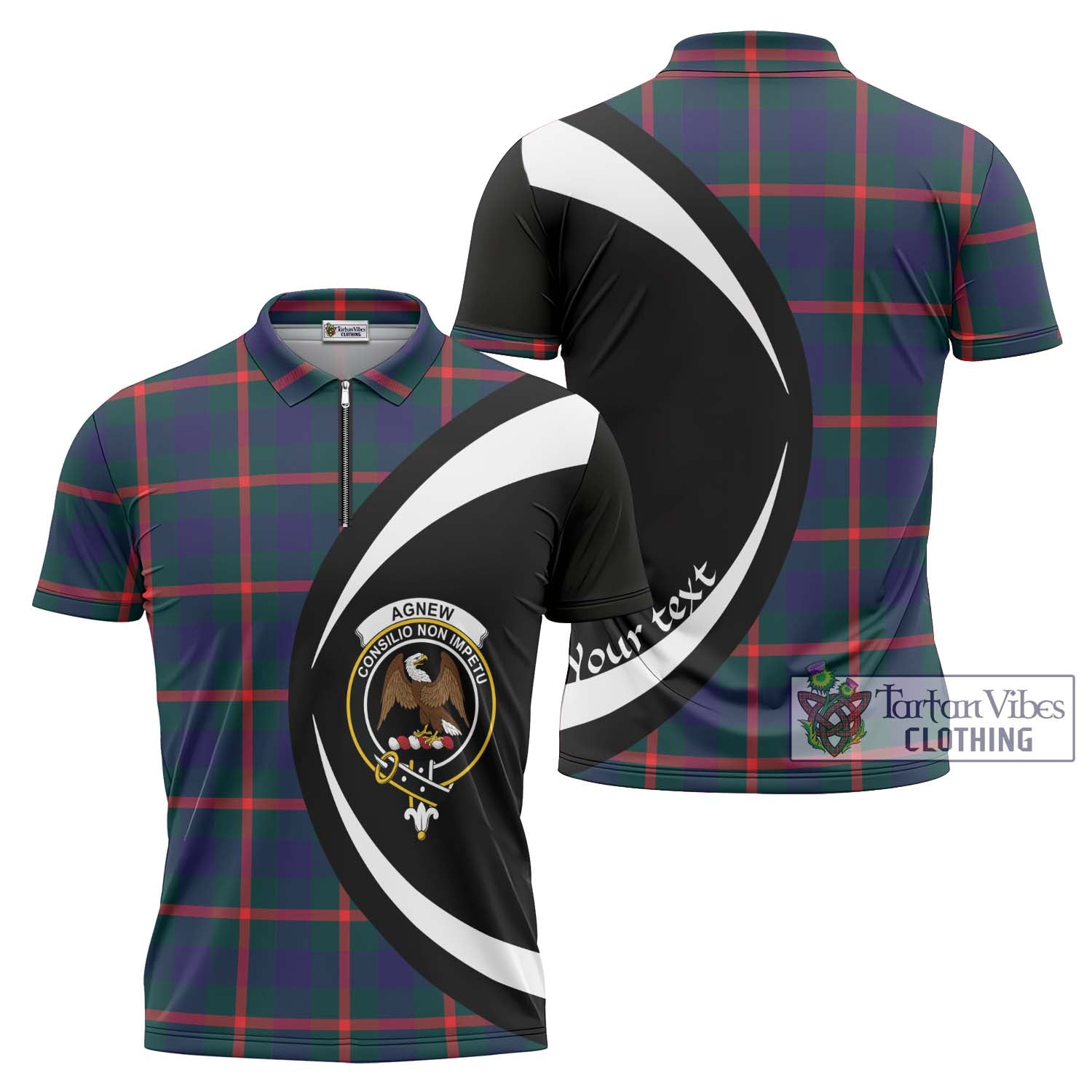 Tartan Vibes Clothing Agnew Modern Tartan Zipper Polo Shirt with Family Crest Circle Style