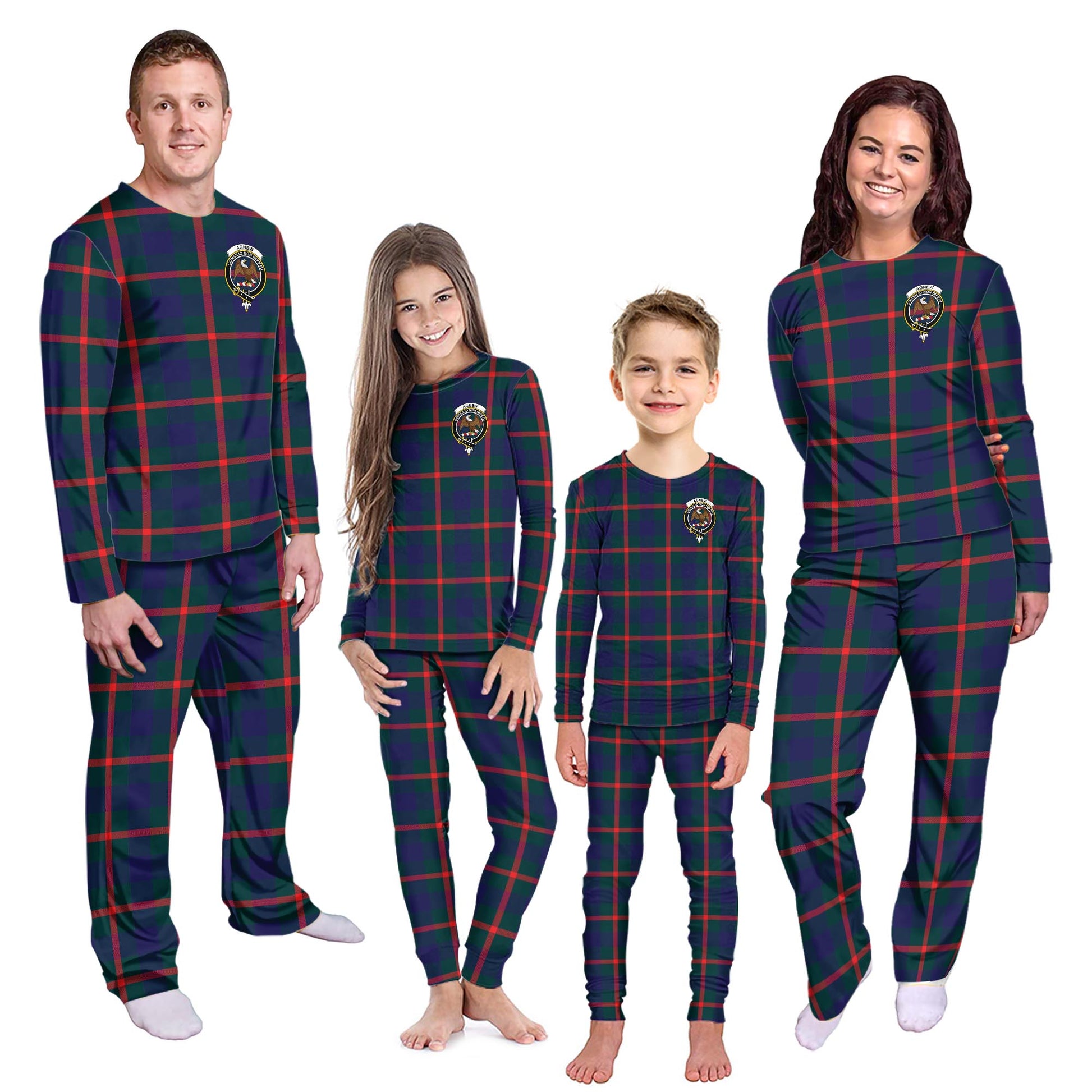 Agnew Tartan Pajamas Family Set with Family Crest Kid - Tartan Vibes Clothing