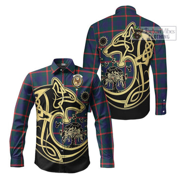 Agnew Tartan Long Sleeve Button Shirt with Family Crest Celtic Wolf Style