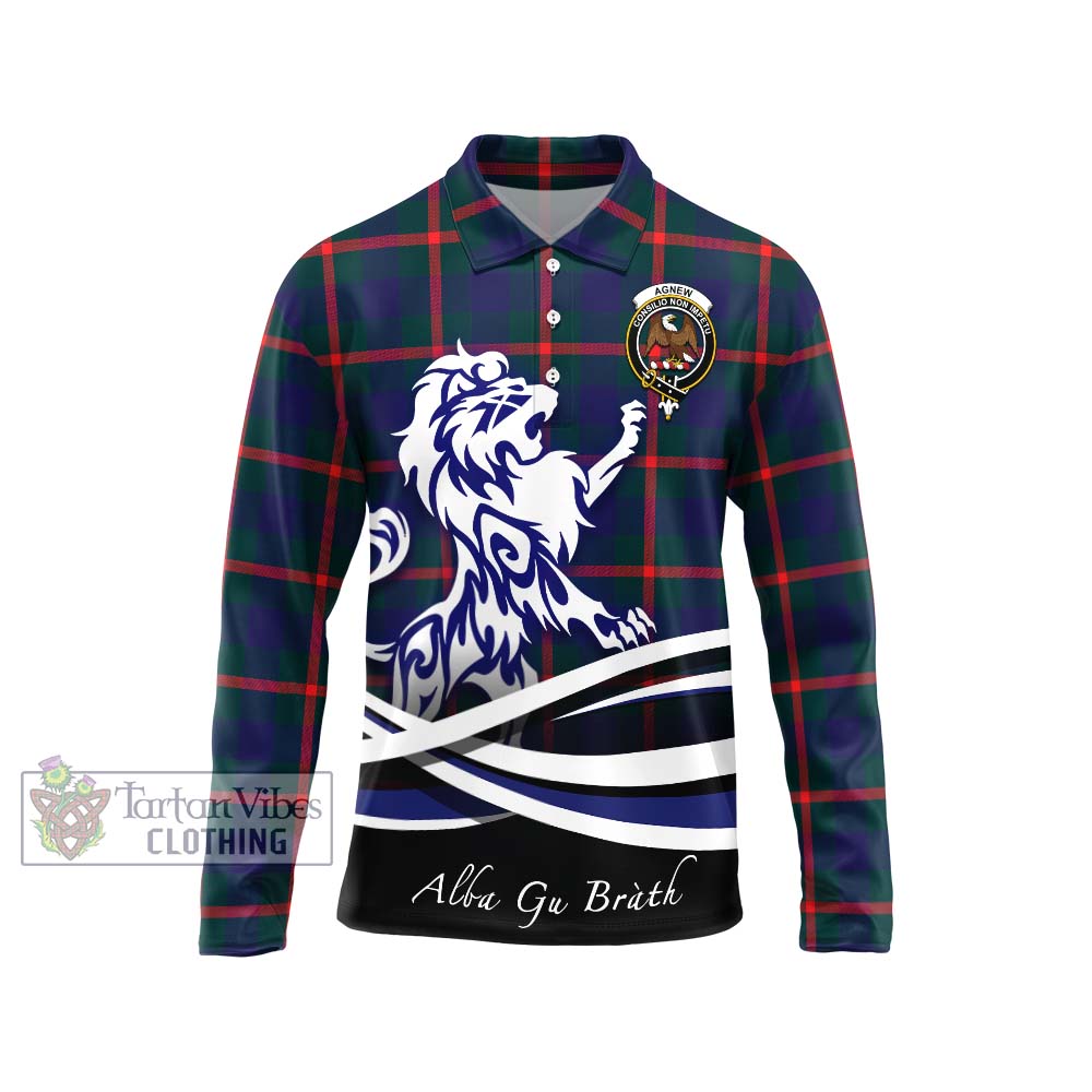 Agnew Tartan Long Sleeve Polo Shirt with Alba Gu Brath Regal Lion Emblem Unisex - Tartanvibesclothing Shop