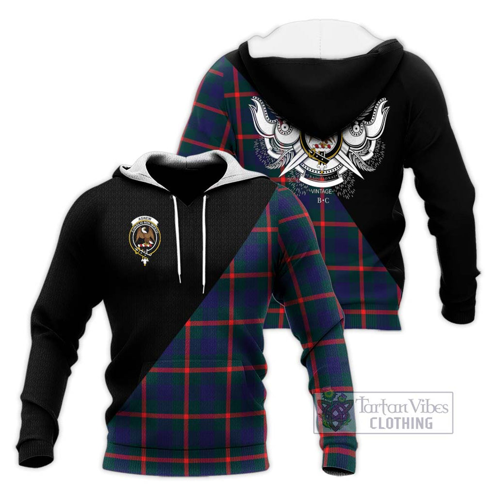 Agnew Tartan Knitted Hoodie with Family Crest and Military Logo Style Unisex Knitted Pullover Hoodie - Tartanvibesclothing Shop